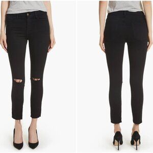 FRAME Le High Distressed Knee Ankle Jean Skinny Fit in Film Noir Womens 25x28